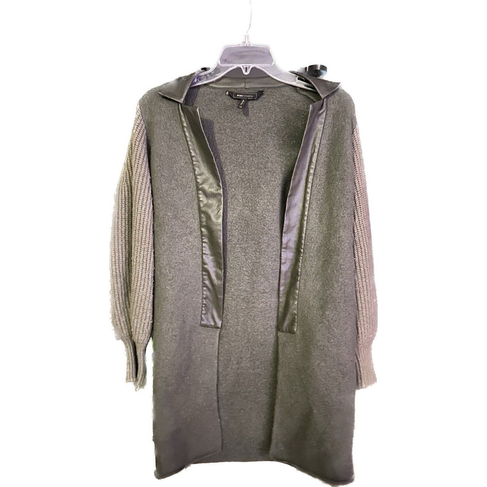 BCBGMAXAZARIA:  Women's Faux-Leather-Trim Cardigan Olive, Army Green Size XS GUC